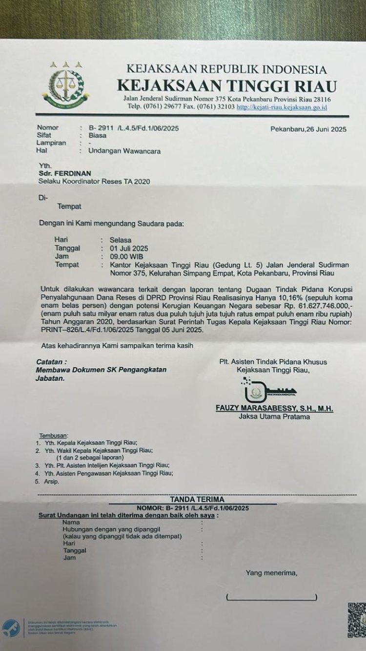 APMBR  Minta Kejati Riau Serius Tangani Dugaan Penyimpangan Dana Reses DPRD Riau